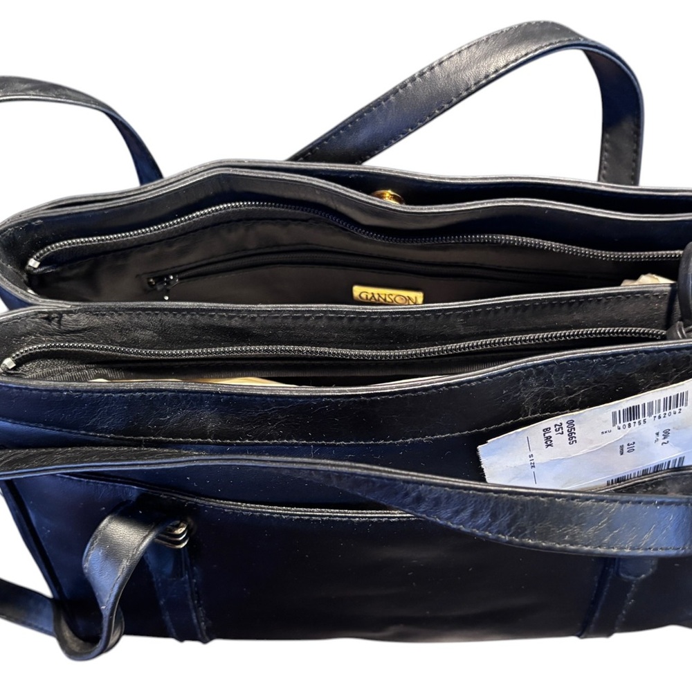 Ganson Black Leather Shoulder Tote - Picture 7 of 10